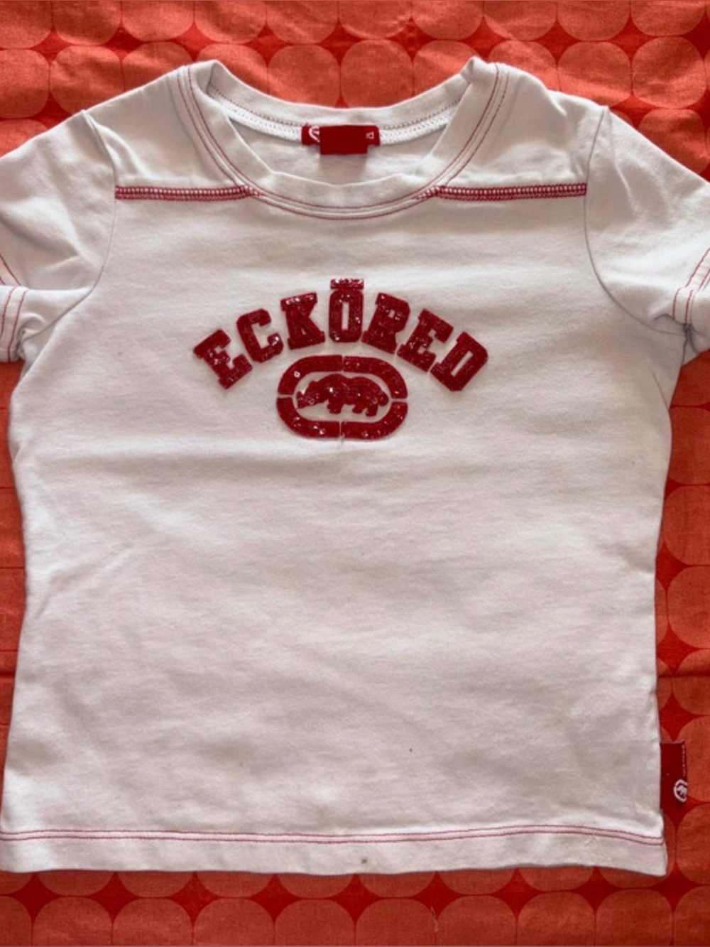 Vintage Y2K Ecko Red Girls Baby Tee White Red Rhino Shirt Kids Size 8